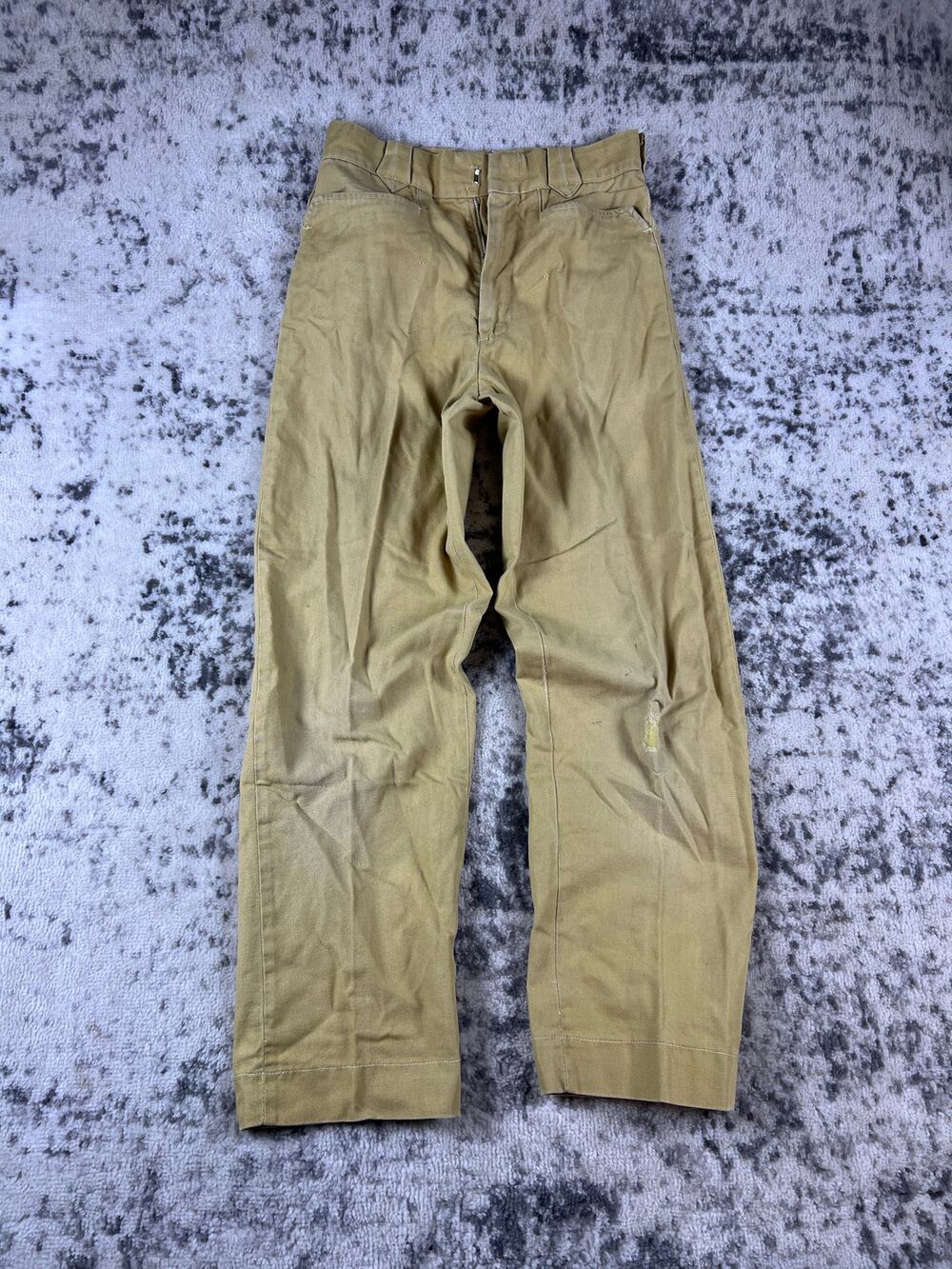 Vintage H.I.S Trews Chino Pants Mens 24x26 Tan Gold Canvas 60s Workwear Slacks